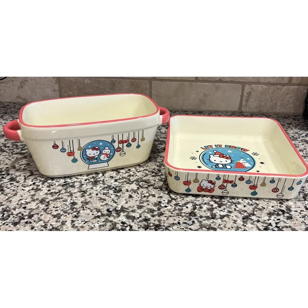 New Set Of 2 Hello Kitty Xmas Let It Snow Globe Loaf Pan Square Baking Pan ZRike